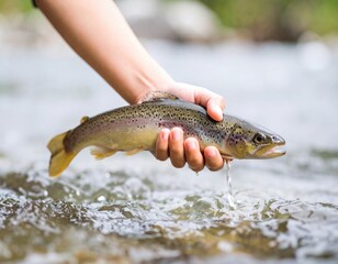 Obraz premium 魚を手に持つ