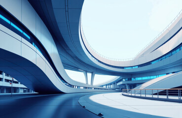 Futuristic modern building with curved architectural design and clean lines
