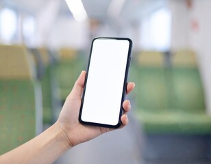 電車の中でスマホを持つ