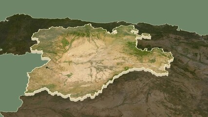 Castilla y Leon region, Spain, extruded. Map animation