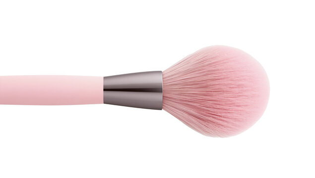 Elegant soft pink makeup brush with silver ferrule on a clean isolated background