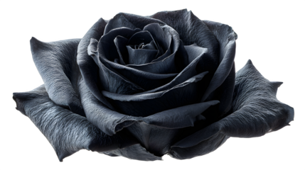 Single black rose with curled petals, isolated on white