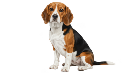 A loyal beagle dog sitting attentively on a transparent background isolated for easy use isolated on transparent background