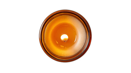 Single tealight candle burning from top view, isolated on white