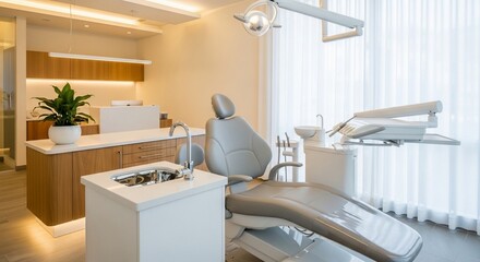 Modern Dental Clinic Interior with Patient Chair and Natural Light