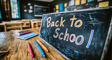 Back to School Chalk Drawing on Green Blackboard: Hand-drawn Text with Playful Icons for Educational Posters, Flyers, Digital Presentations, and Seasonal Campaigns in Minimalist Style