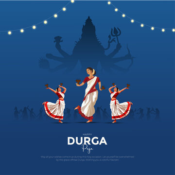 Happy Durga Puja Indian God shri Druga, Subh Navratri red background. vector illustration of women Navratri design