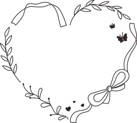 Heart-Shaped Floral Frame with Bow Outline