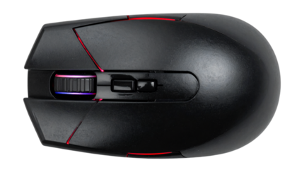 Ergonomic gaming mouse with RGB lighting, featuring customizable buttons and high precision sensor for competitive gameplay on transparent background