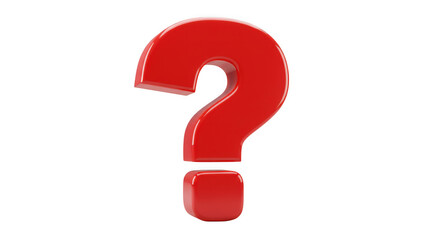 Glossy red question mark symbol isolated on transparent background