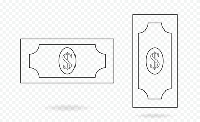 Minimalist vector illustration of dollar bill line art icon or symbol on transparent background