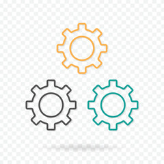Set of colourful gear or settings line art icons, editable symbol stroke vector illustration