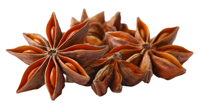 Star anise spice with pointed tips, isolated on white