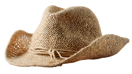 Straw beach hat, front view with shadows, isolated on white