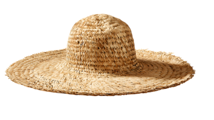 Straw beach hat, front view with shadows, isolated on white