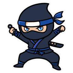 Determined Blue-Eyed Cartoon Ninja with Shuriken