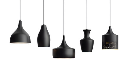 Naklejka premium Collection of modern black ceiling pendant lamps, isolated on white