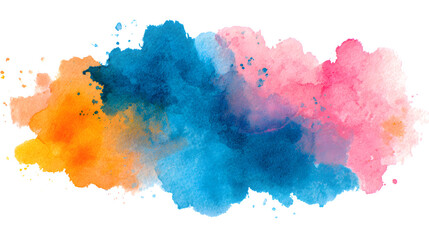 Colorful blue, pink, and orange watercolor splash, isolated on white