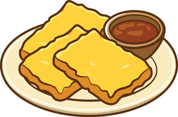 Tempe Mendoan Fried Soybean Cake with Sambal Vector Illustration