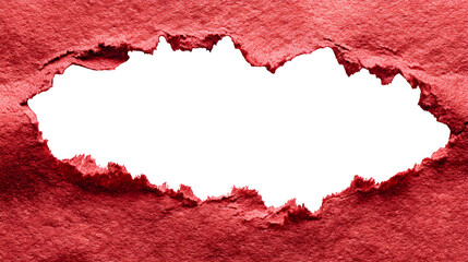Torn red paper revealing center space, isolated on white