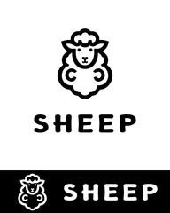 Cute minimalist sheep logo featuring a stylized woolly animal with bold outlines in flat style 