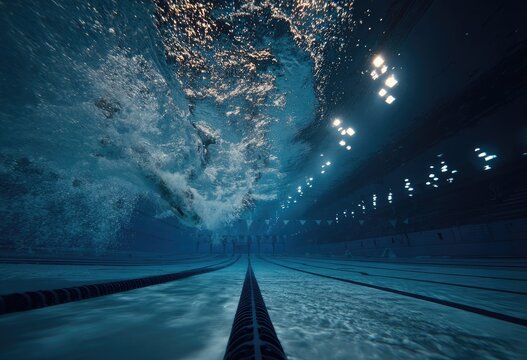 Underwater view of swimmers in a competition pool