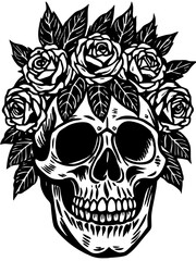 Obraz premium Skull with roses crown isolated on white background, a gothic floral design