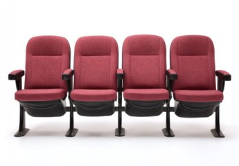 Obraz premium Four red theater seats in a row against a white background