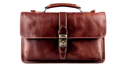 Vintage brown leather briefcase, isolated on white