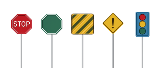 set of various blank road signs, transparent background png