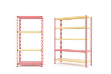 Colorful shelves, metal shelves, industrial shelving 3D rendering