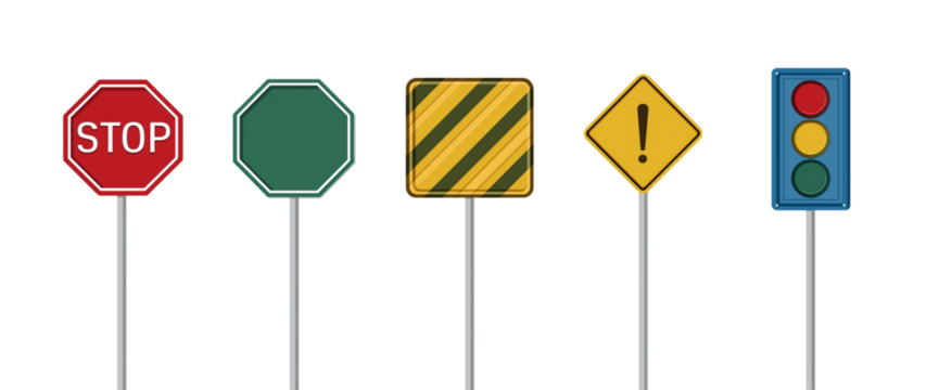 set of various blank road signs, transparent background png