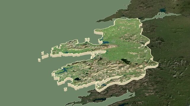 Kerry region, Ireland, extruded. Map animation