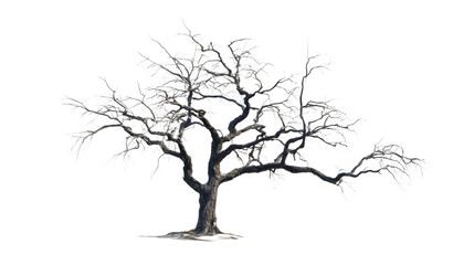 Fototapeta premium Dead spooky leafless tree with twisted branches, isolated on white