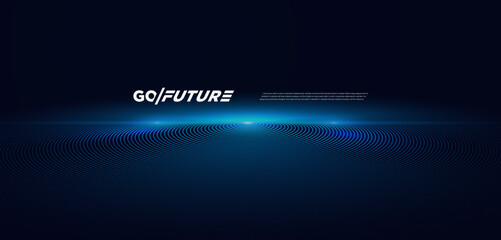 Abstract futuristic technology background with glowing blue concentric circles, digital ripple wave design for artificial intelligence, big data, blockchain, cyber security, neural networks, and virtu