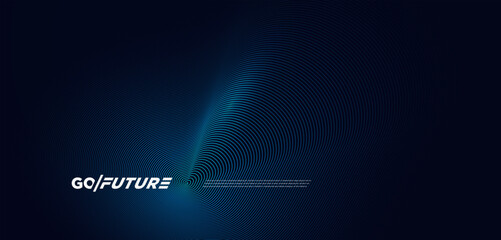 Abstract futuristic technology background with glowing blue concentric wave lines, modern digital pattern for artificial intelligence, data science, innovation, cyber security, blockchain, and virtual