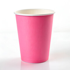 Pink disposable paper cup with a smooth matte finish.