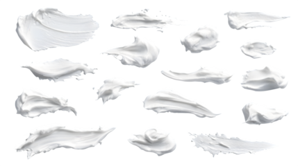 White cream or yogurt smears in various shapes, isolated on white