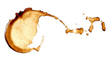 Abstract Coffee Stain on White Background, Circular Splatter in Brown Color, Isolated Top View Image