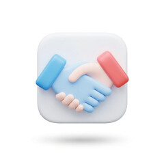 Handshake icon 3d render agreement partnership deal business concept on white