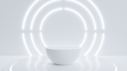 Preduct display, White podium and background with abstract minimal scene for product and brand presentation, Abstract podium composition, White background copy space, 3d render, 3d illustration.