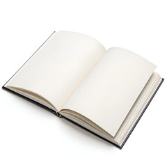 Blank open book mockup featuring a pristine white interior with empty pages.