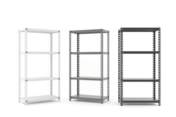 Dark empty rack storage, Metal storage shelves, Shelf industry . 3D rendering.