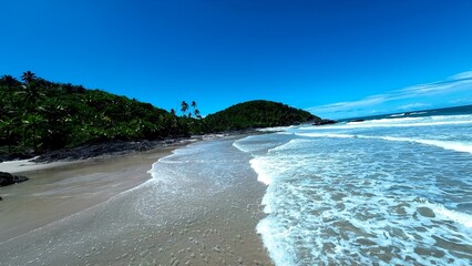 Havaizinho Beach In Itacare Bahia Brazil. Aerial View Of Stunning Beach With Crystal Clear Waters. Coast Clouds Seaside Summertime. Coast International Beach Panorama. Itacare Bahia.