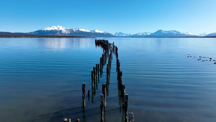 Grey Glacier In Torres Del Paine Puerto Natales Chile. Aerial View Of Massive Glacier Calves Into A Lagoon Of Icy Water. Snowing Day Lake Swiss Alps Snow Mountain. Snowing Day Nature.