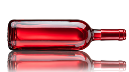 Elegant red wine bottle with reflections, isolated on clean white background