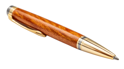 Elegant wooden ballpoint pen with metal tip, isolated on white