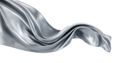 silver grey silk satin cloth floating on transparent background, png