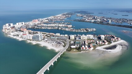 Clearwater Beach Skyline In Clearwater Florida United States. Stunning Tropical Coastline Beach Scene Viewed From Above. Industrial Skyline Skyscrapers Amazing. Industrial Cityscape.