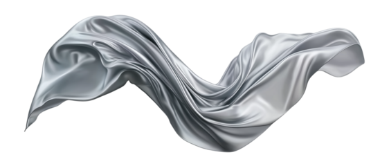 silver grey silk satin cloth floating on transparent background, png